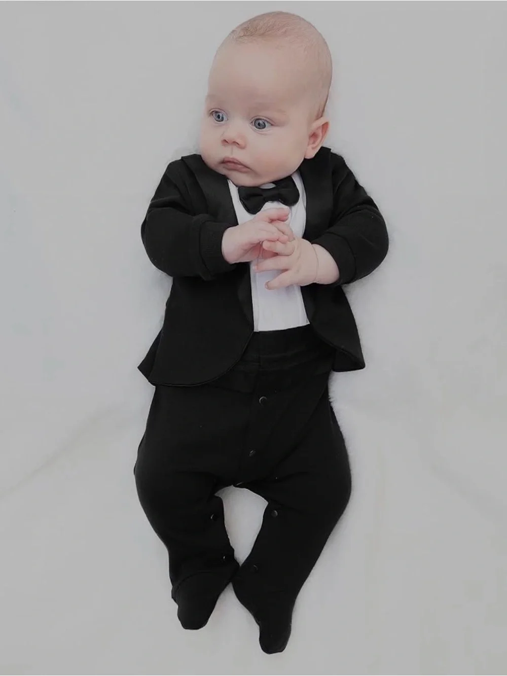 New with tags Baby Black & White Tuxedo-Style Snap Onesie NEWBORN. Wedding!